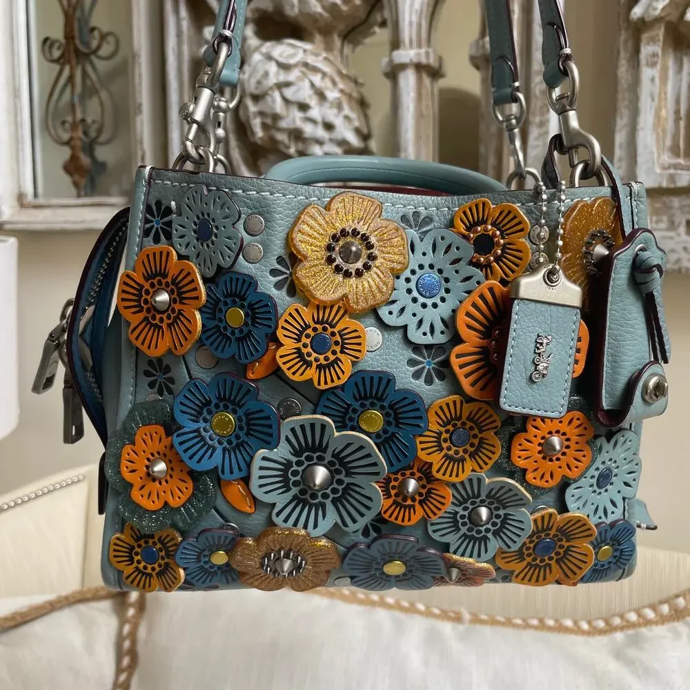 Coach 1941 Limited Edition Rogue 25 Tea Rose Satchel 10512, COA, Blue Multi - Picture 2 of 13